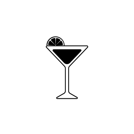 Black Silhouette of a Martini glass with slice of lime or lemon. cocktail iconのイラスト素材