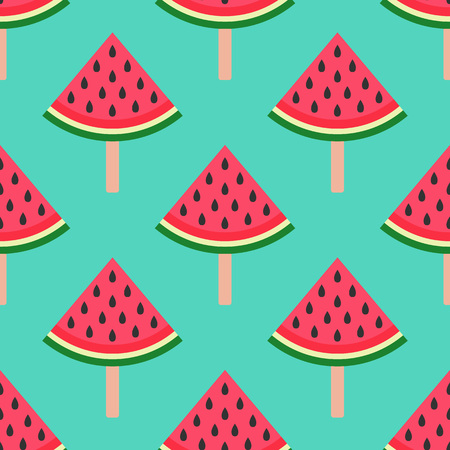 Seamless background with watermelon. Watermelon on a stick. Vector illustration. A simple pattern. Summer time PATTERN on blue backgroundのイラスト素材