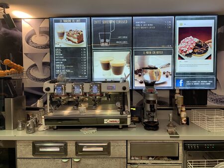 Italy Milan may 03, 2019: interior shot of McCafe sales area at McDonalds.のeditorial素材