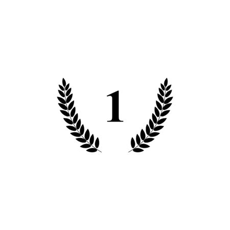 black Laurel Wreath. Award for winners. Honoring champions. Sign for 1st place. Trophy for challenge. Symbol of victory and achievements. Vector illustration. Design element for posters, decoration.のイラスト素材