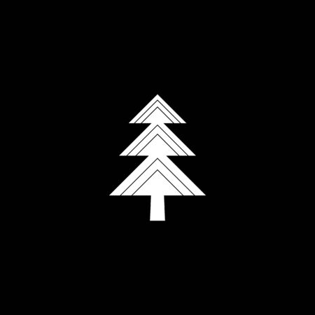 Fir-tree black icon, silhouette and vector logo. Flat isolated element. Nature sign and symbol. Christmas tree. White on black silhouetteのイラスト素材