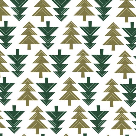 Winter vector seamless pattern with geometric Christmas tree in green on white background.のイラスト素材
