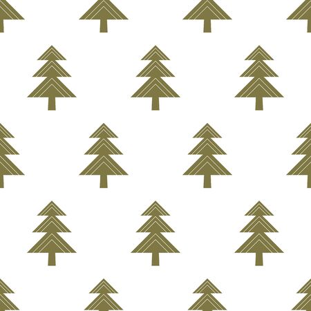 Winter vector seamless pattern with geometric Christmas tree in green on white background. fir tree patternのイラスト素材