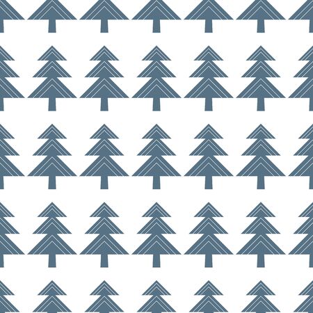 Winter vector seamless pattern with geometric Christmas tree in blue on white background.のイラスト素材