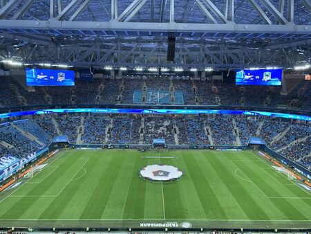 Saint-Petersburg Russia 03.08.2019 Staduim St Petersburg - arena of the FIFA World Cup 2018 and Europe Cup 2020 arena of FC Zenit.のeditorial素材