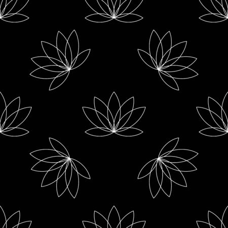 Elegant stylish abstract floral wallpaper. Seamless pattern white on blackのイラスト素材