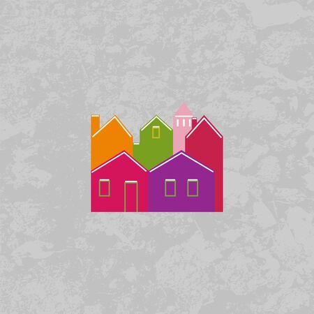 Winter town theme image. Winter city card. vector illustration on ice grunge texture backgroundのイラスト素材