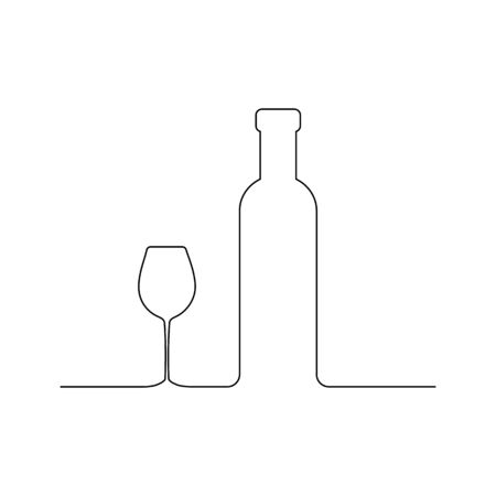 Wine and glass contour. Black outline vector.のイラスト素材