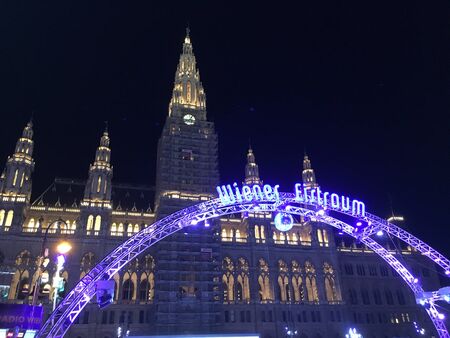 town hall and skating rink Wiener Eistraum Vienna Austria.の写真素材