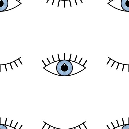 Abstract seamless eyes pattern for girls, boys. Creative vector pattern with psychodelic eyes. Funny eyes pattern for textile and fabric. Fashion sport style. Background for kids open and closed eyesのイラスト素材