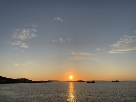 Greece Mykonos Sunset, Island Greece Cyclades. beautiful seascapeの写真素材