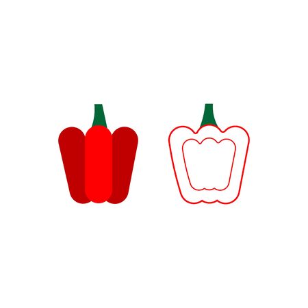 Sliced and whole flat sweet bell red pepper set. vector illustrationのイラスト素材