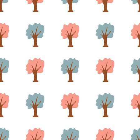 Flat trees in a flat design. Natural product store, garden, nature cosmetics, ecology company. seamless patternのイラスト素材
