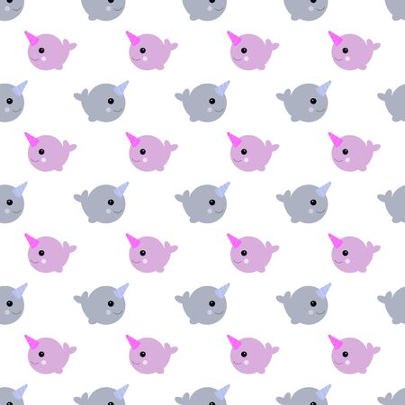 baby cute narwhals seamless pattern on whiteのイラスト素材
