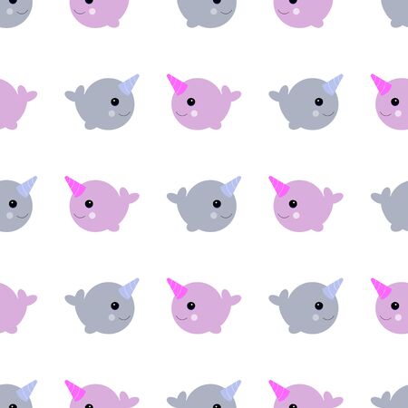 baby cute narwhals seamless pattern on whiteのイラスト素材