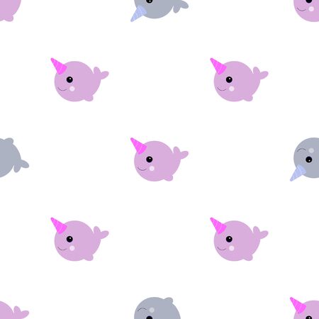 baby cute narwhals seamless pattern on whiteのイラスト素材