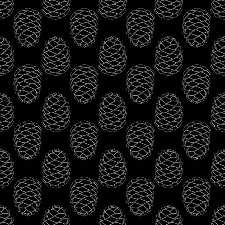 Seamless forest background with pine cones white on blackのイラスト素材