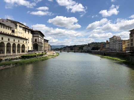 morning Arno river. Colorful spring view of Florence, Italy, Europe. Traveling concept background.の写真素材