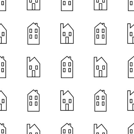 Seamless vector pattern with various cartoon houses.のイラスト素材
