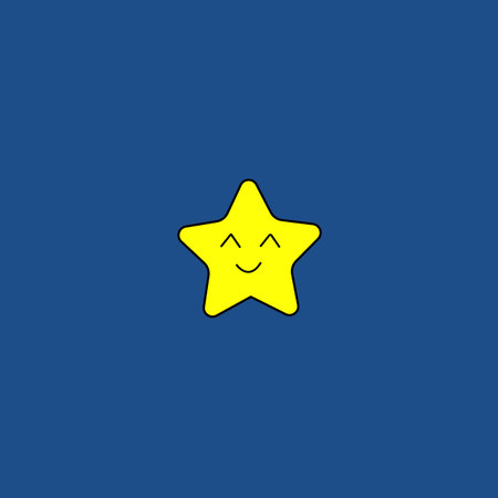 Cute yellow smiling vector little star isolated on blue background