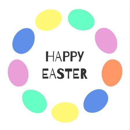Easter colored round egg frame for greeting card with textのイラスト素材