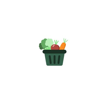Shopping basket set with supermarket fresh and natural vegetables flat isolated vector illustration with healthy food for dietのイラスト素材