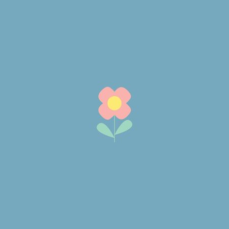 flat Spring flower icon in silhouette isolated on blue. Cute retro illustrations in bright colors for stickers, labels, tags, scrapbooking. pastel scandinavian styleのイラスト素材