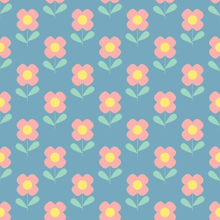 Seamless retro poppy flower abstract garden floral illustration background pattern in vectorのイラスト素材