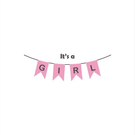 Cute vintage pink bunting flags for girl's baby shower. It'a a girl inscriptionのイラスト素材