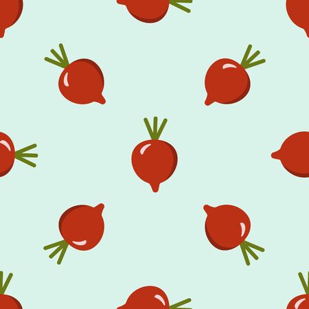 Seamless pattern with leaves and vegetable flat beetroot. Vector illustration. Kitchen and restaurant design for fabrics, paperのイラスト素材