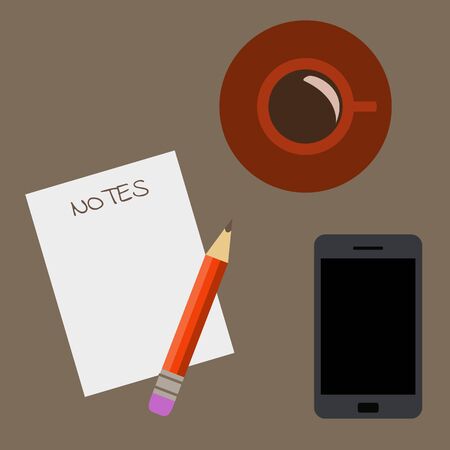Sheet of paper, pencil, cup of coffee and smartphone on the tableのイラスト素材