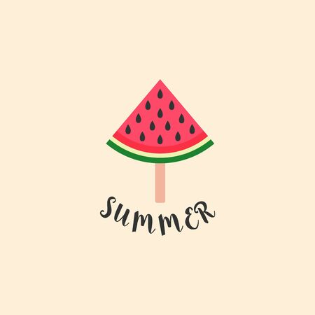 lettering summer under watermelon on stick. Watermelon vector print illustrationのイラスト素材