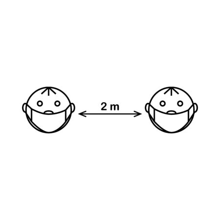 Social Distancing. people with face mask keeping distance 2 meters to protect from COVID-19 corona virus diseases. Idea for COVID-19 outbreak, prevention and awareness.のイラスト素材