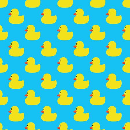 Yellow duck seamless vector pattern on blue. childishのイラスト素材