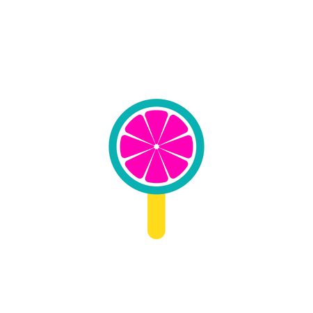 Sweet lollipop, round citrus sugar candy on plastic stick vector Illustrationのイラスト素材