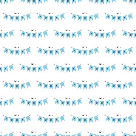 Cute vintage blue chic bunting flags for boy s baby shower seamless patern. It a a boy inscriptionのイラスト素材