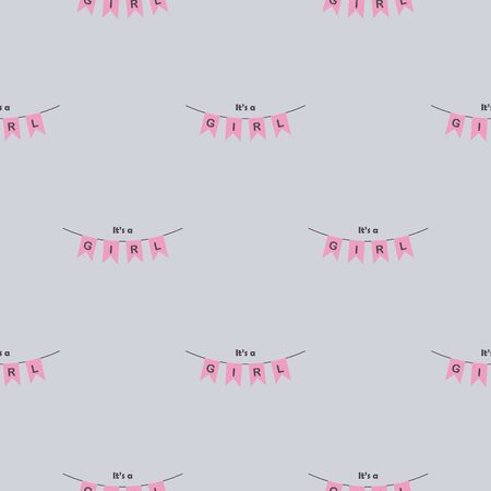 Cute vintage pink bunting flags for girl s baby shower pattern. It a a girl inscriptionのイラスト素材