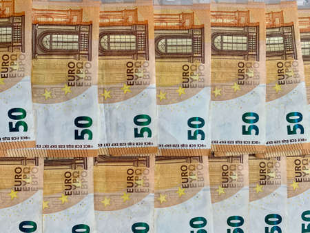 Pile of 50 euro notes pattern business backgroundの写真素材