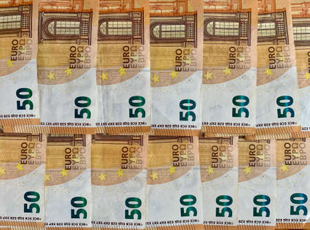 Pile of 50 euro notes pattern business backgroundの写真素材