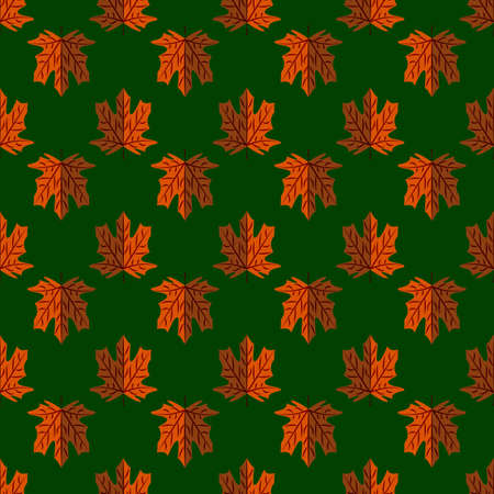 Autumn Set of Orange Maple Leaves on  greenのイラスト素材