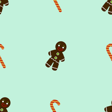 Seamless New Year pattern. Ginger figurines. gingerbread man, lollipop. Merry Christmas. Vector illustration background.のイラスト素材