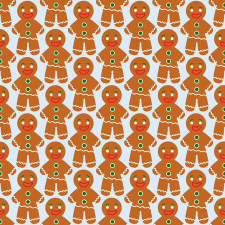 Gingerbread cookies seamless pattern. Vector christmas wallpaper designのイラスト素材