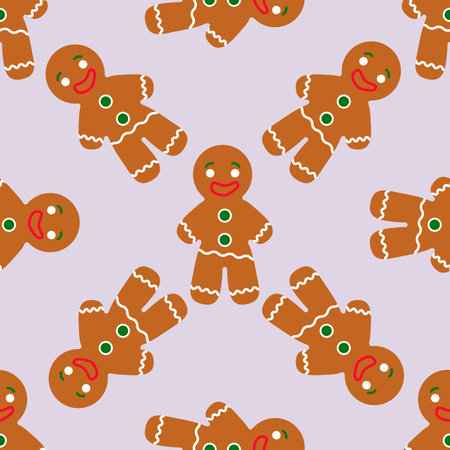 Gingerbread cookies seamless pattern. Vector christmas wallpaper designのイラスト素材