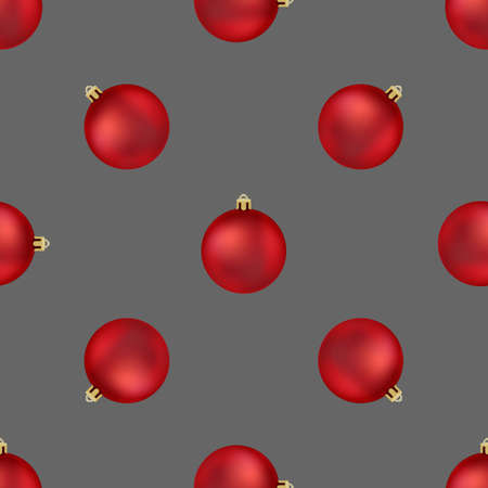 Christmas decorations, red balls seamless pattern on greyのイラスト素材
