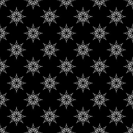 Snow seamless pattern. Abstract winter ornamental textured background. Snowflake pattern. Snow flake vector holiday editable texture white on blackのイラスト素材