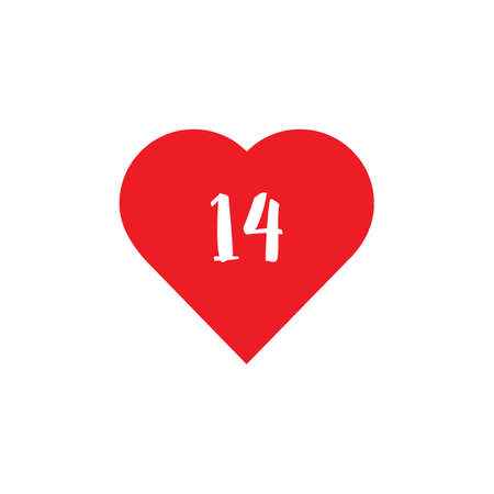 Minimal flat concept with 14 date and design elements in heart shape on red background. Valentine s day signのイラスト素材