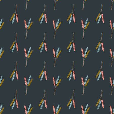 Vector seamless pattern illustration ears of wheat. Hand drawn grunge seamless pattern. malt grain, spica, wheat grain.のイラスト素材