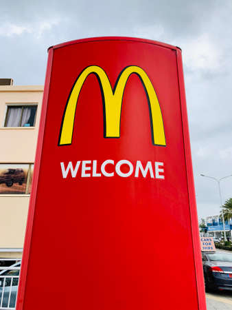 15.01.2021 Cyrus Paphos This is the logo for McDonalds restaurant the worlds largest hamburger chain located on a welcome sign at the entrance of the store.のeditorial素材