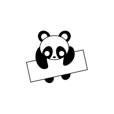 Adorable Panda Looking Over A Blank Sign. holding an empty boardのイラスト素材