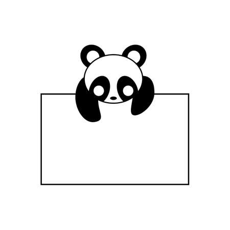 Funny panda bear hanging on paper board template. animal body with pawprint. Cute cartoon character. Baby card. Flat design style. copy space. Vector illustrationのイラスト素材